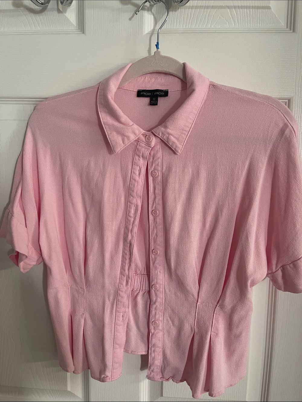 Mossimo Supply Co. Pale Pink Short Sleeve Button-Front Shirt